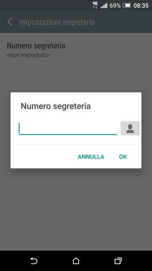 Inserisci il numero della segreteria telefonica e seleziona OK
