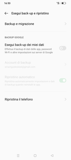 Attiva Esegui back-up dei miei dati