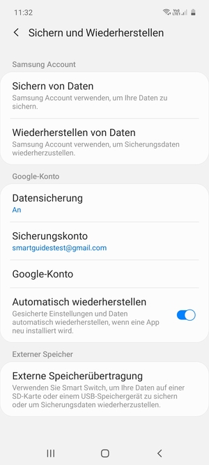 Wählen Sie Sicherungskonto