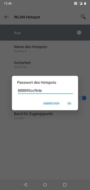 Geben Sie eine WLAN-Hotspot-Passwort mit mindestens 8 Zeichen ein und wählen Sie OK