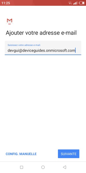 Saisissez votre adresse e-mail et sélectionnez CONFIG. MANUELLE