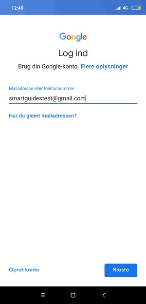 Indtast din Gmail adresse og vælg Næste