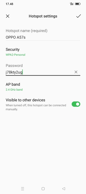 Enter a Wi-Fi hotspot password of at least 8 characters and select OK