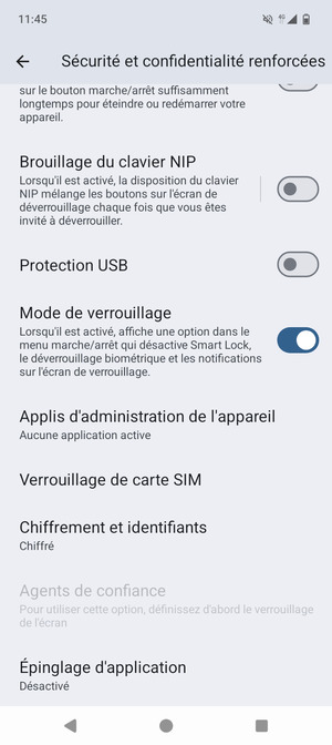 Faites défiler et sélectionnez Verrouilage de  carte SIM