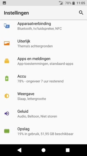 Keer terug naar het Instellingen menu en selecteer Accu