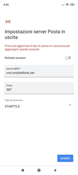 Seleziona Tipo di sicurezza