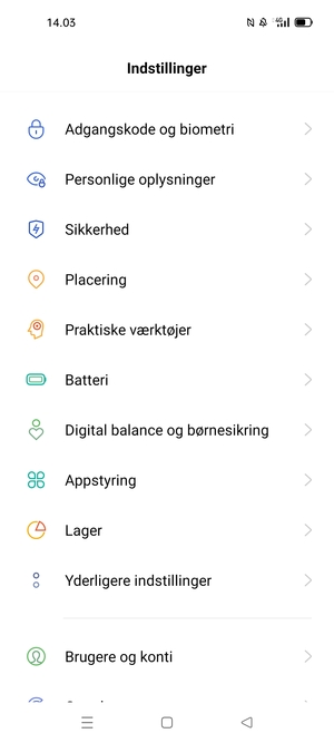 Scroll til og vælg Sikkerhed