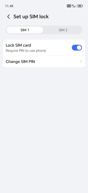 Select SIM 1 or SIM 2 and select Change SIM PIN
