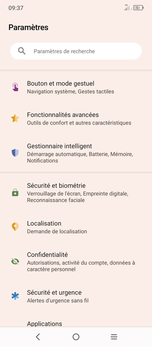 Faites défiler et sélectionnez Sécurité et biométrie