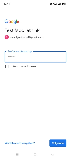 Voer uw wachtwoord in en selecteer Volgende