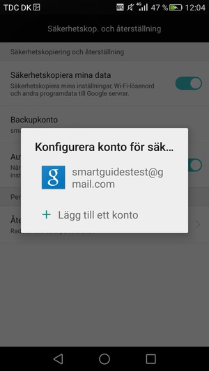 Tryck på ditt säkerhetskopieringskonto