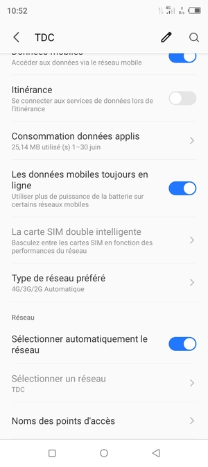Faites défiler et sélectionnez Noms des points d'accès