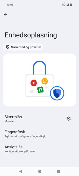 Din telefon er nu sikret med en skærmlås