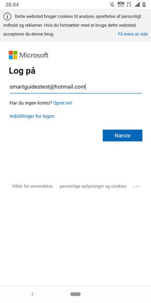 Indtast din e-mailadresse og vælg Næste