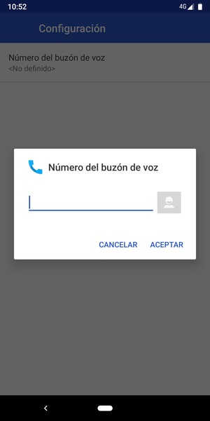 Introduzca el Número del buzón de voz y seleccione ACEPTAR