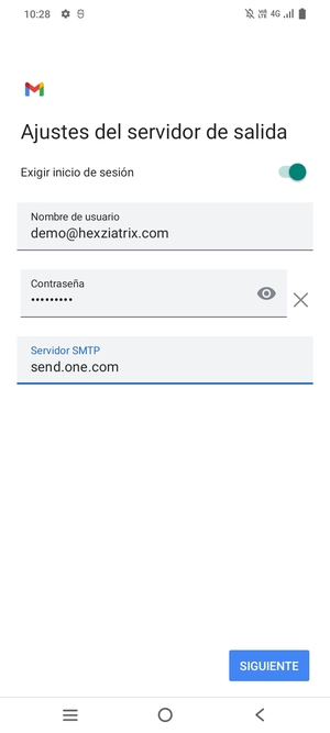 Introduzca la dirección de servidor saliente y seleccione SIGUIENTE