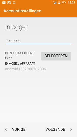 Voer uw wachtwoord in en selecteer VOLGENDE
