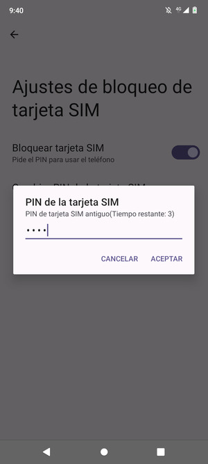 Introduzca su PIN de tarjeta SIM antiguo y seleccione ACEPTAR