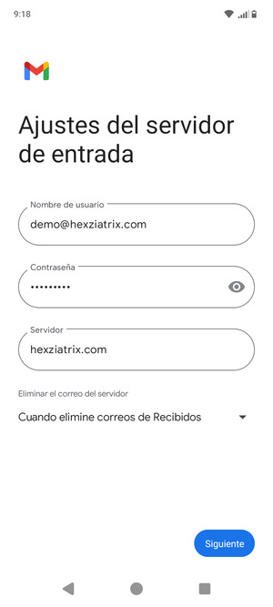 Introduzca Nombre de usuario y la dirección de servidor entrada. Seleccione Siguiente