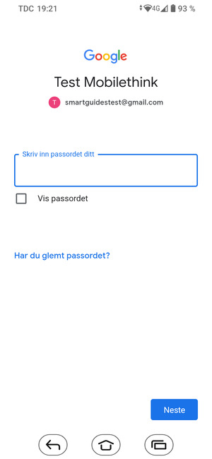 Skriv inn passord og velg Neste