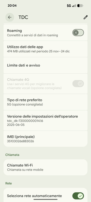 Scorri e seleziona Tipo di rete preferito