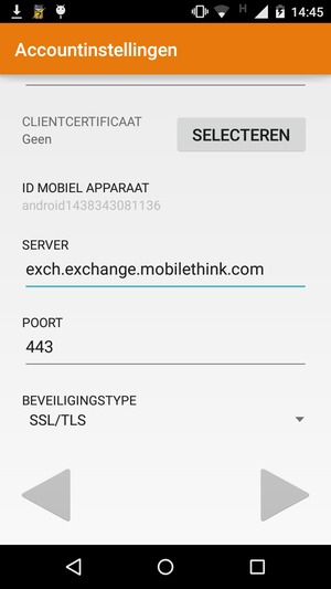 Scroll naar beneden en voer Exchange serveradres in. Selecteer VOLGENDE