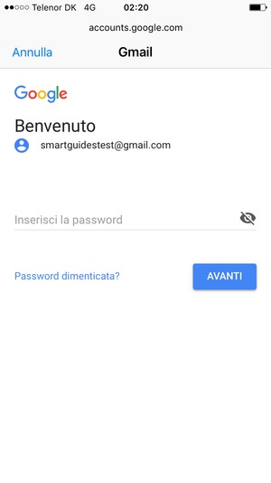 Inserisci la tua password e seleziona AVANTI
