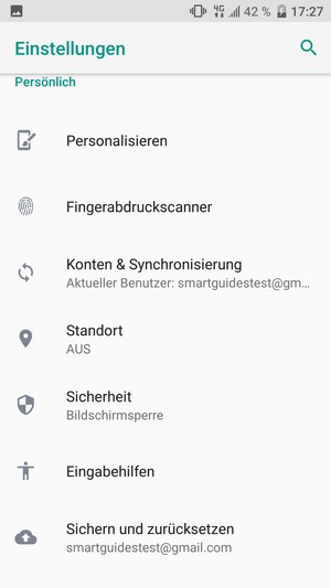 Gehen Sie zurück zum Einstellungen Menü und wählen Sie Konten & Synchronisierung