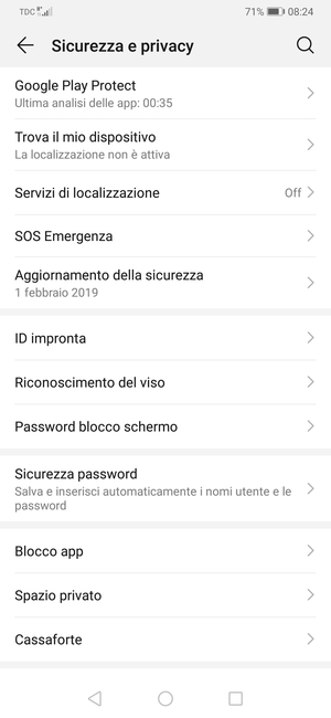 Per attivare il blocco dello schermo, vai al menu Sicurezza e privacy e seleziona Password blocco schermo