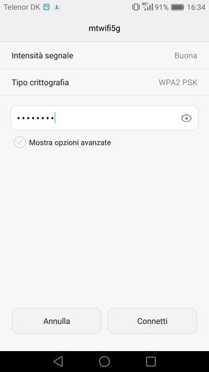 Inserisci la password del Wi-Fi e seleziona Connetti