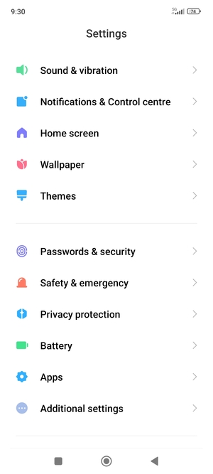 Scroll to and select Passwords & security