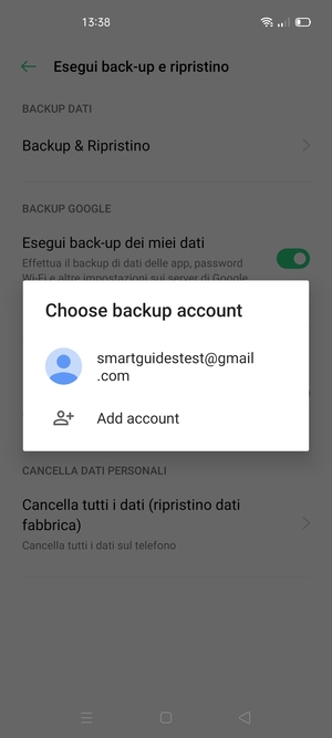 Seleziona il tuo account di backup
