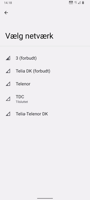 Vælg en netværksudbyder fra listen