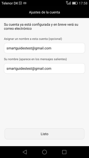 Déle a su cuenta un nombre y escriba su nombre. Seleccione Listo