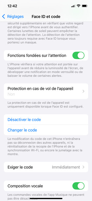 Faites défiler et sélectionnez Changer le code