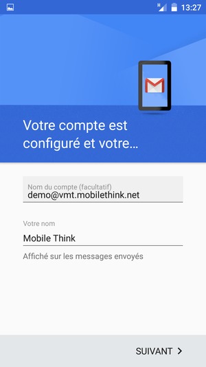 Donnez un nom à votre compte et saisissez votre nom. Sélectionnez SUIVANT