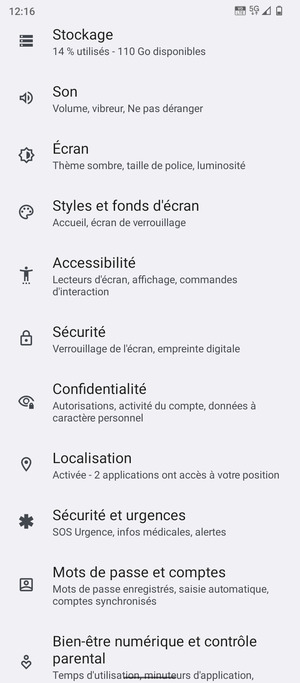 Faites défiler et sélectionnez Sécurité