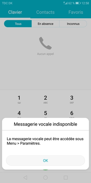 Si votre messagerie vocale n'est pas configurée, sélectionnez OK