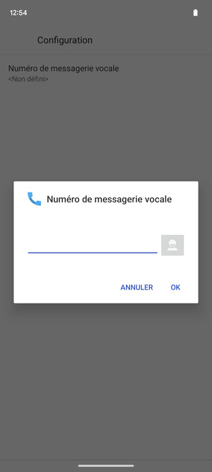Saisissez le Numéro de messagerie vocale et sélectionnez OK