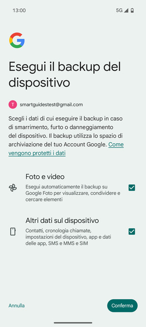 Seleziona le opzioni preferita e poi Conferma