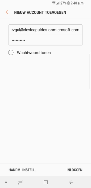Voer uw e-mailadres en wachtwoord in. Selecteer HANDM. INSTELL.