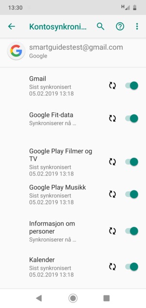 Din informasjon blir synkronisert