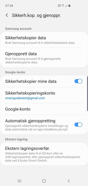 Velg Sikkerhetskopieringskonto