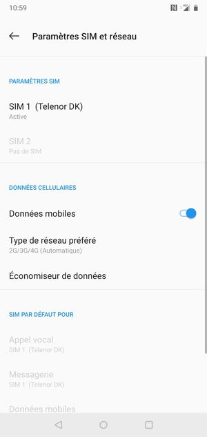 Sélectionnez SIM 1 ou SIM 2