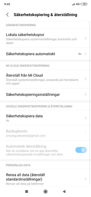Välj Säkerhetskopiera data