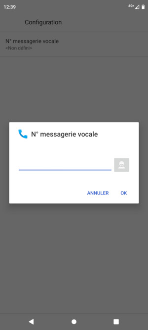 Saisissez le Nº messagerie vocale et sélectionnez OK