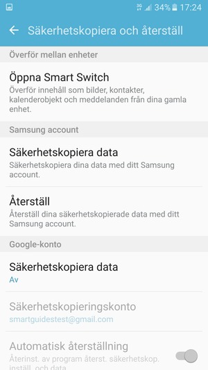 Välj Säkerhetskopiera data