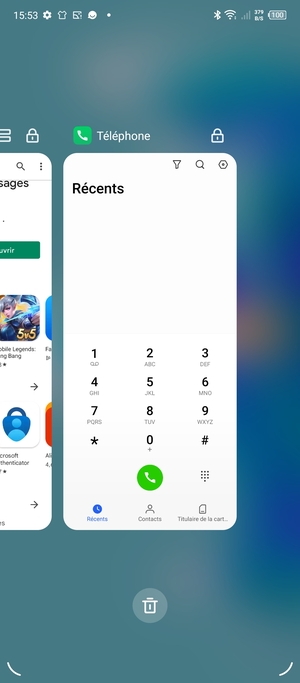 Sélectionnez l'icône Supprimer pour fermer toutes les applis en cours d'exécution
