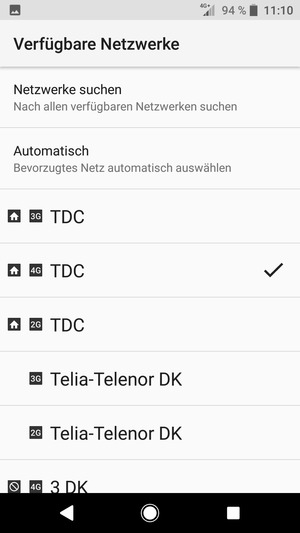 Wählen Sie einen Netzbetreiber von der Liste
