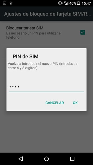 Confirme su nuevo PIN de la SIM y seleccione OK